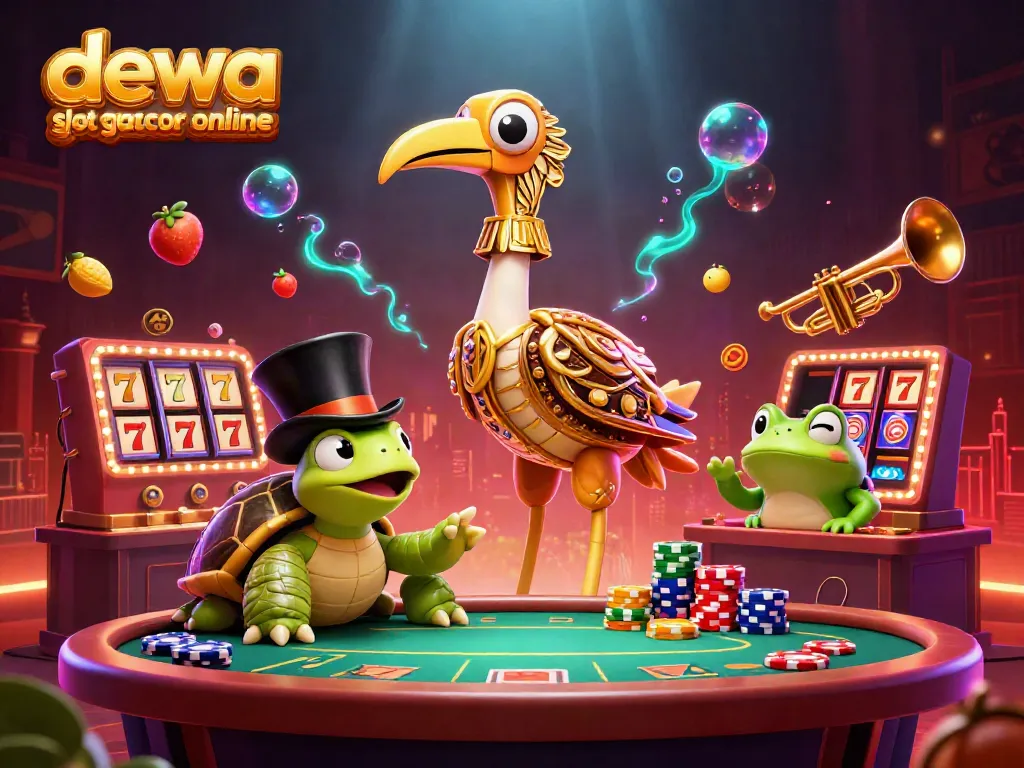 Permainan dewa slot gacor online menampilkan suasana slot yang meriah dengan karakter unik dan simbol keberuntungan.