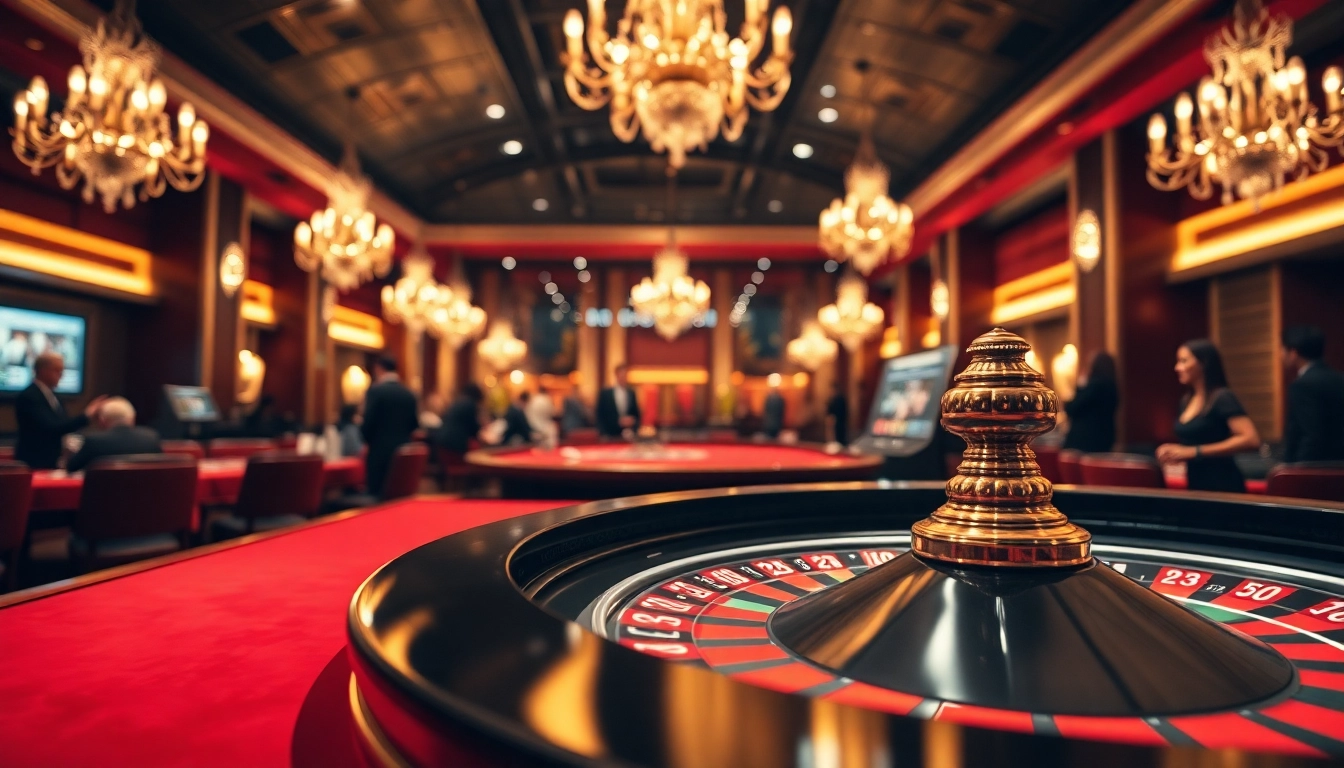Betting on casino roulette surrounded by excitement in a stylish gaming hall.