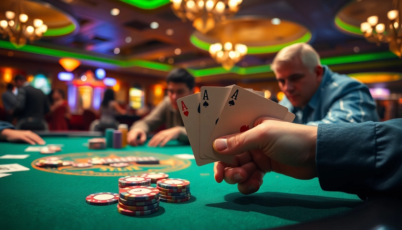Engaged players in an intense Poker Game showcasing strategy and excitement at a casino table.