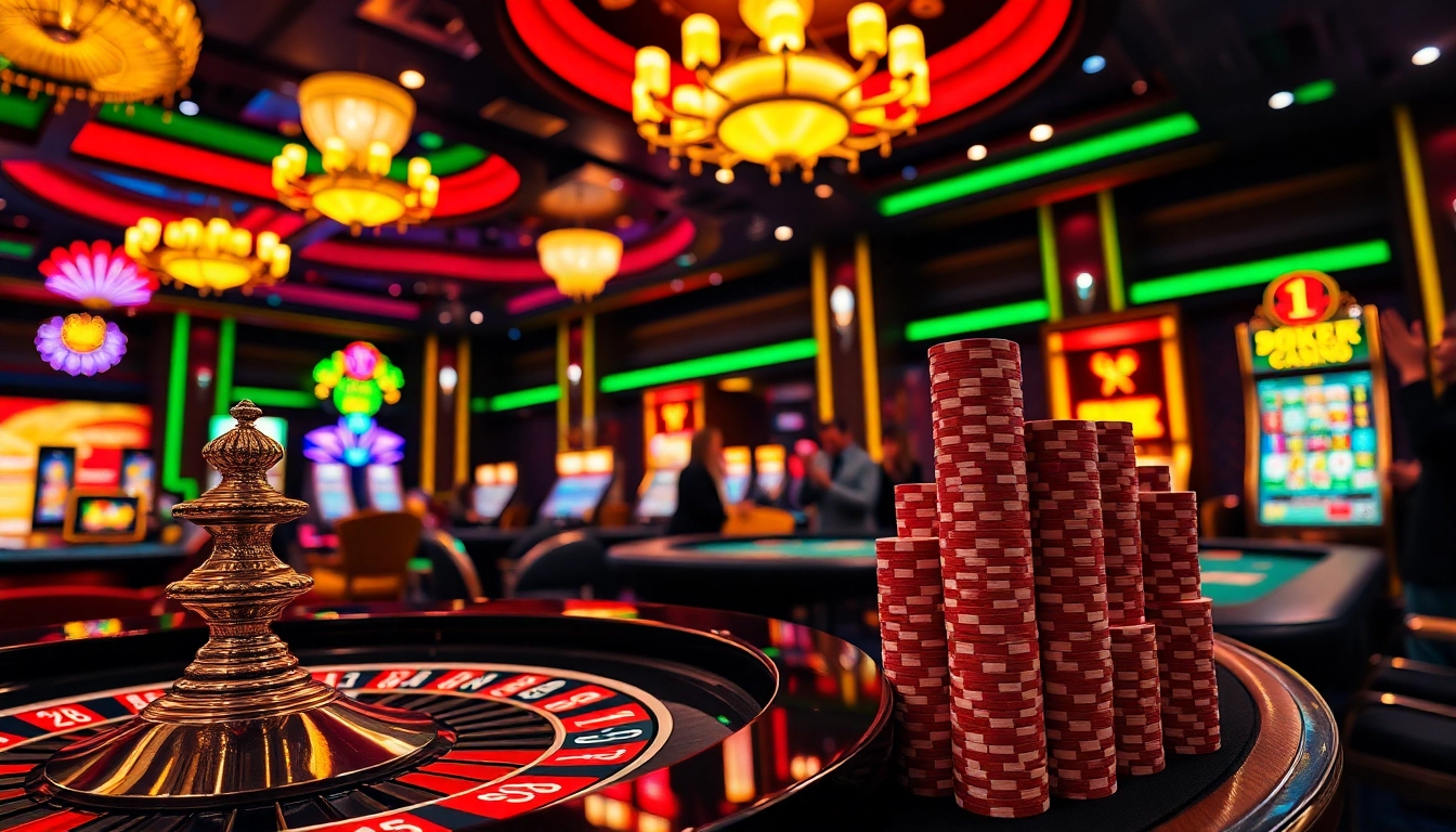 Excited players at a casino table with chips and a roulette wheel at https://jboqz.com for an engaging gambling experience.