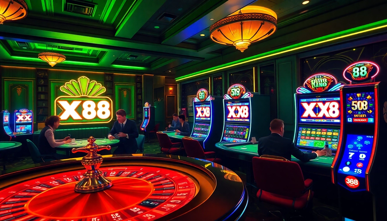 Experience the excitement of XX 88 as players engage at the roulette table in a luxurious casino setting.