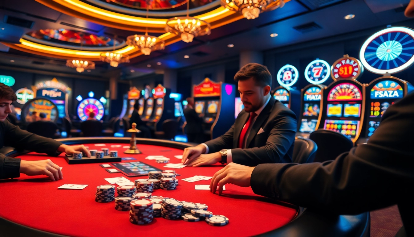 Players engaging in a strategic poker game at a luxurious casino table on https://kk55.group.