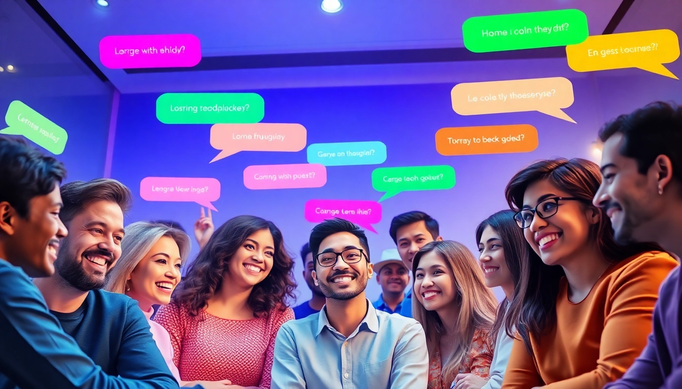 مشهد تفاعلي لشات عربي مع أشخاص من خلفيات متنوعة يتبادلون الأحاديث في فضاء رقمي ودي.