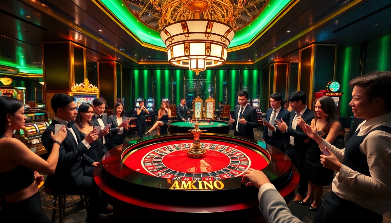 View the exciting betting action at mk8th.net's upscale casino featuring roulette and lively gamblers.
