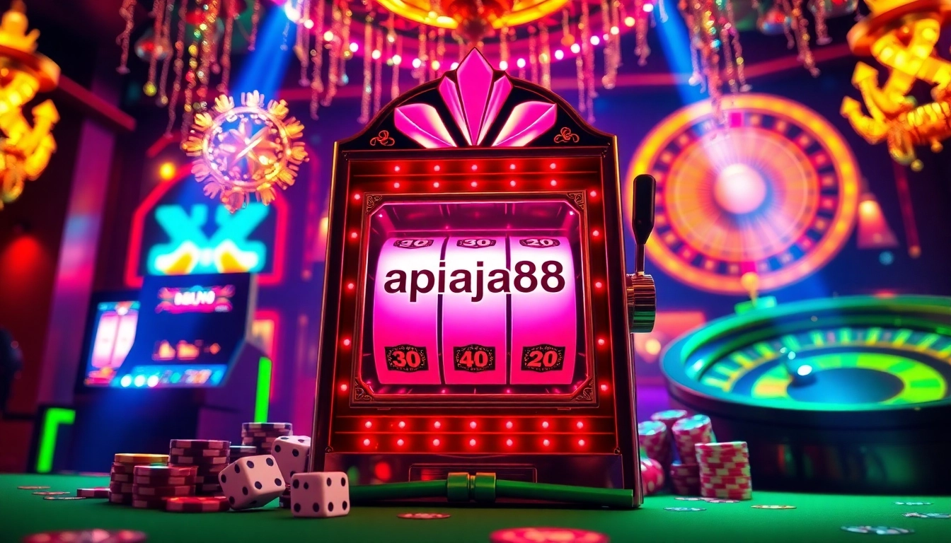 Experience the thrill of gambling with slot apiraja88 displayed on an extravagant casino machine.