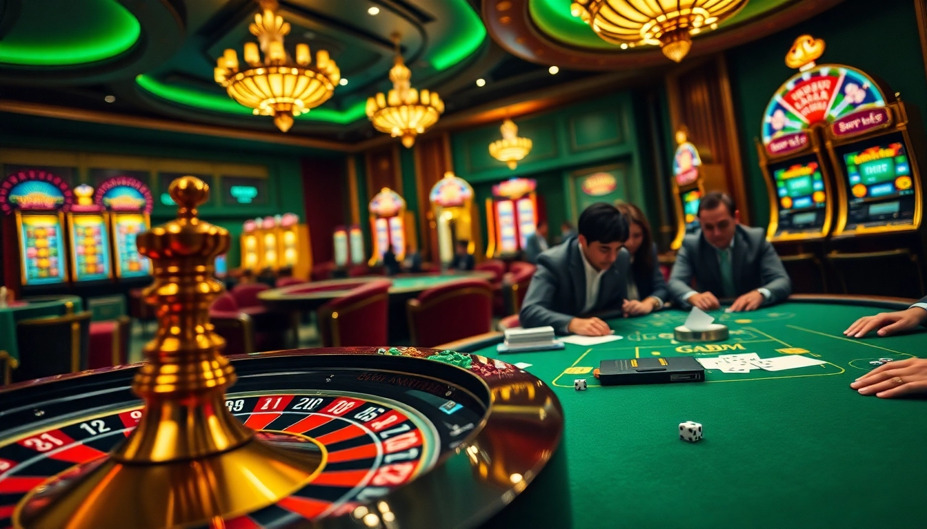 Players engaging with "luck 8" at a vibrant casino table, showcasing the thrill of gambling.