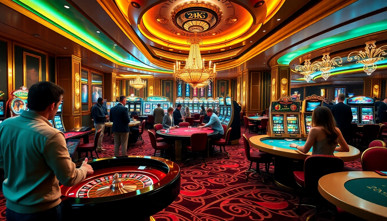 Experience the thrill of the 24k club with lively casino patrons at a glamorous gaming table.
