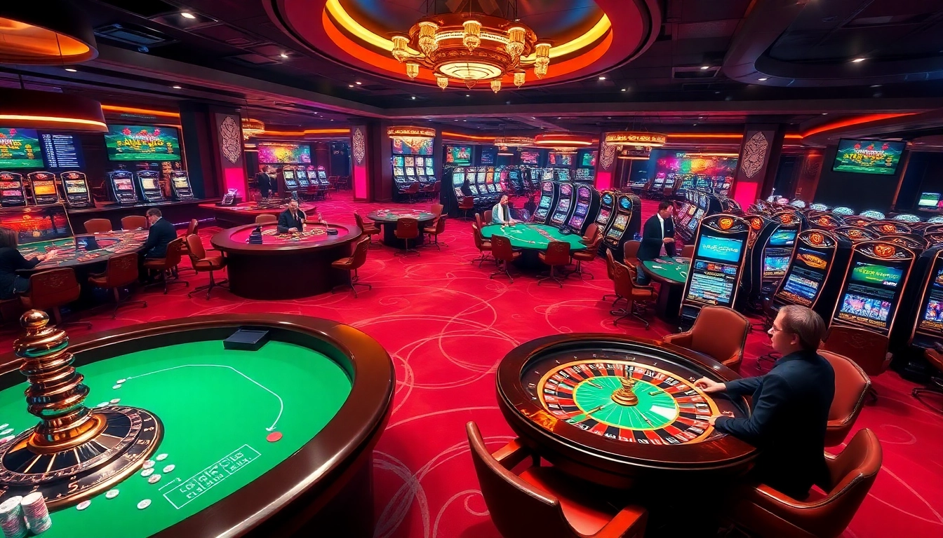 Experience the thrill of gaming at urr88.com with engaging roulette and poker tables in a vibrant casino.