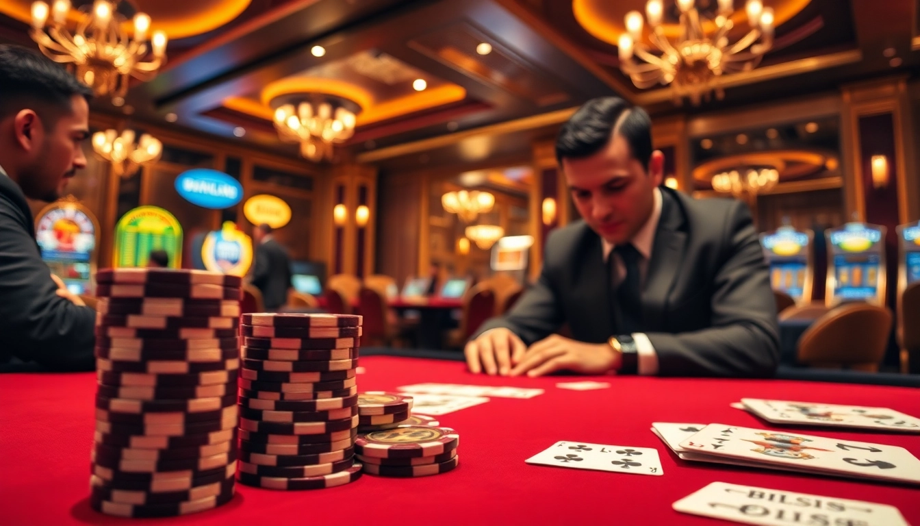 Enjoying strategic gaming at https://789wins1.net/ with vibrant poker and roulette tables in a luxurious casino setting.