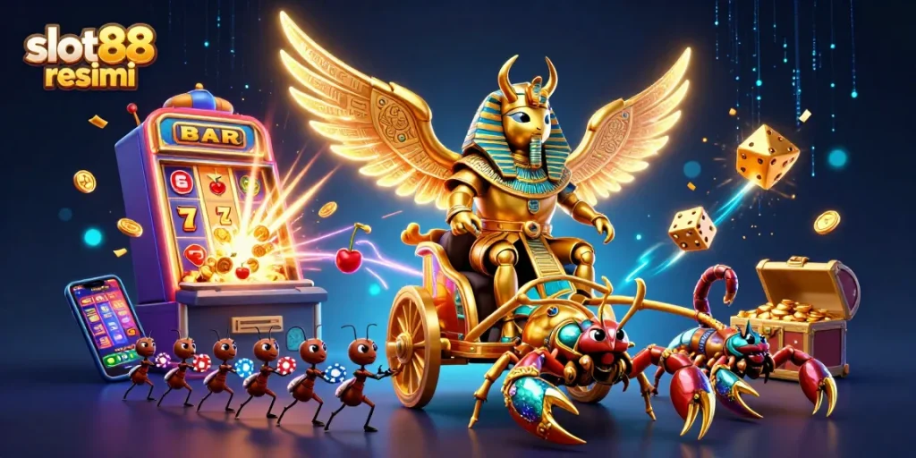 Experience thrilling wins at slot88 resmi with our dynamic jackpot illustration featuring captivating characters.
