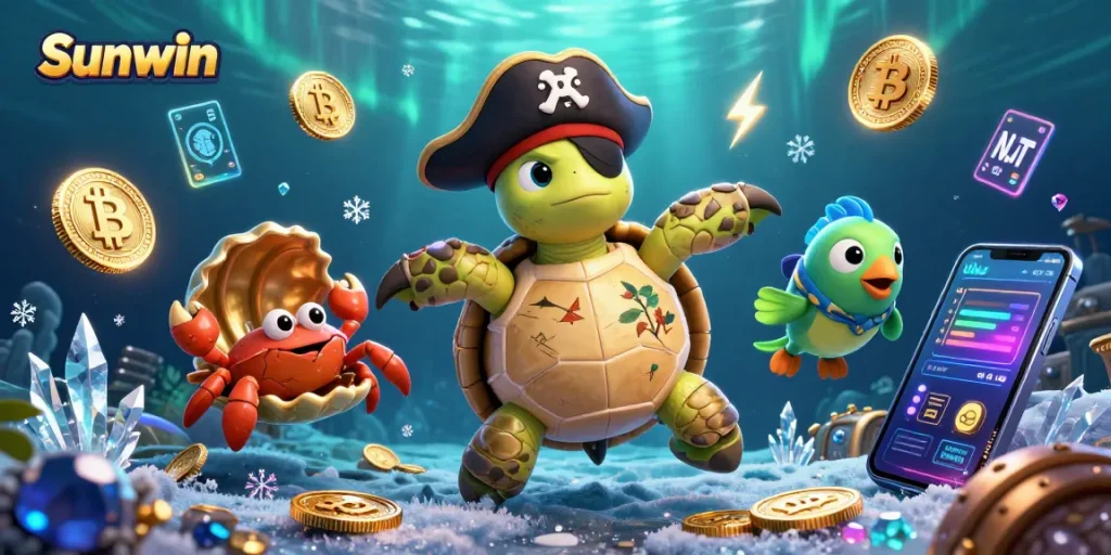 Experience the thrilling world of Sunwin with vibrant casino elements and underwater characters.