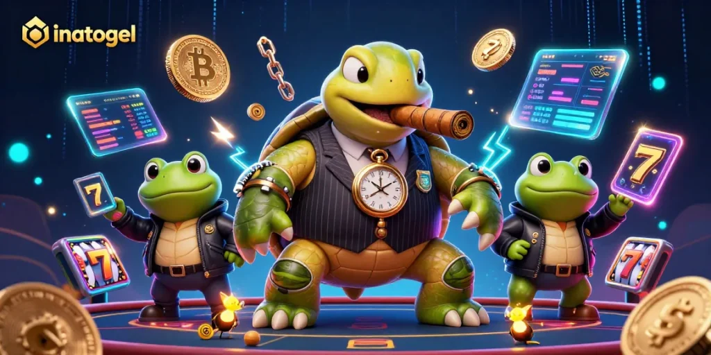 Gambarlah inatogel untuk lotere dengan karakter unik dan simbol kasino yang menarik.