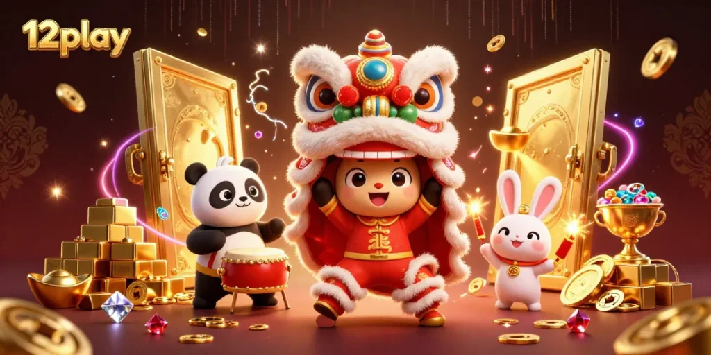Experience the excitement of 12play with dynamic characters and casino elements in a vibrant celebration.